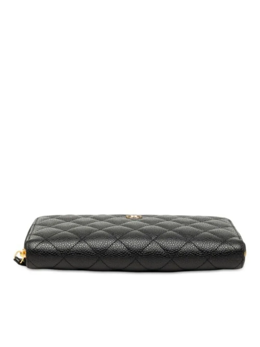 Chanel Quilted CC Logo Zip Around Wallet Black Bordeaux Caviar Leather